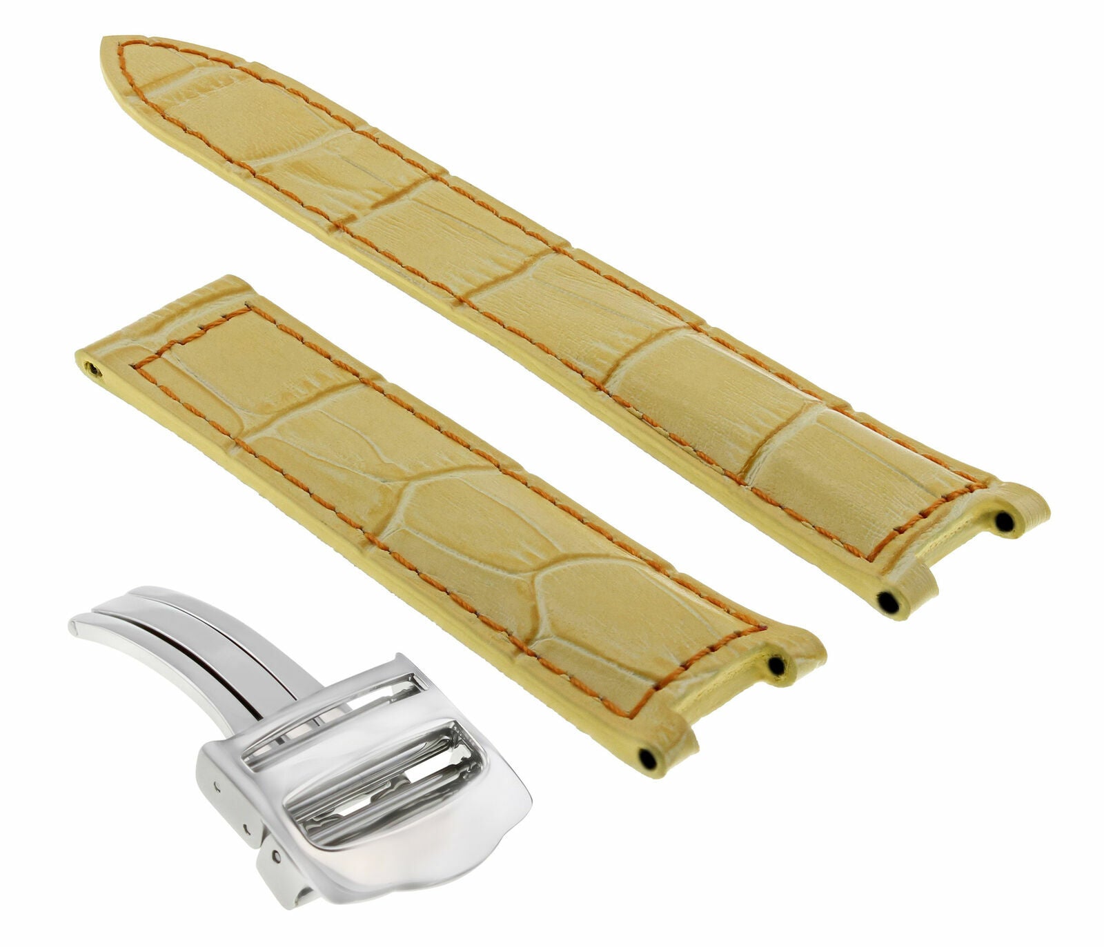 LEATHER STRAP BAND DEPLOYMENT CLASP FIT FOR CARTIER PASHA 20MM YELLOW RED STIT