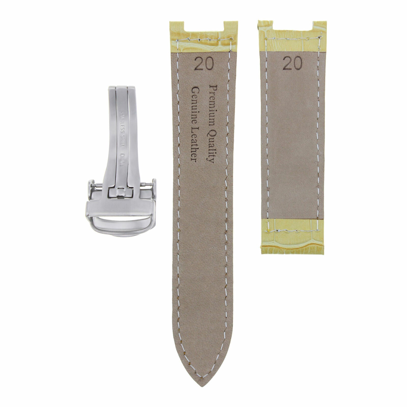 LEATHER STRAP BAND DEPLOYMENT CLASP FIT FOR CARTIER PASHA 20MM YELLOW RED STIT