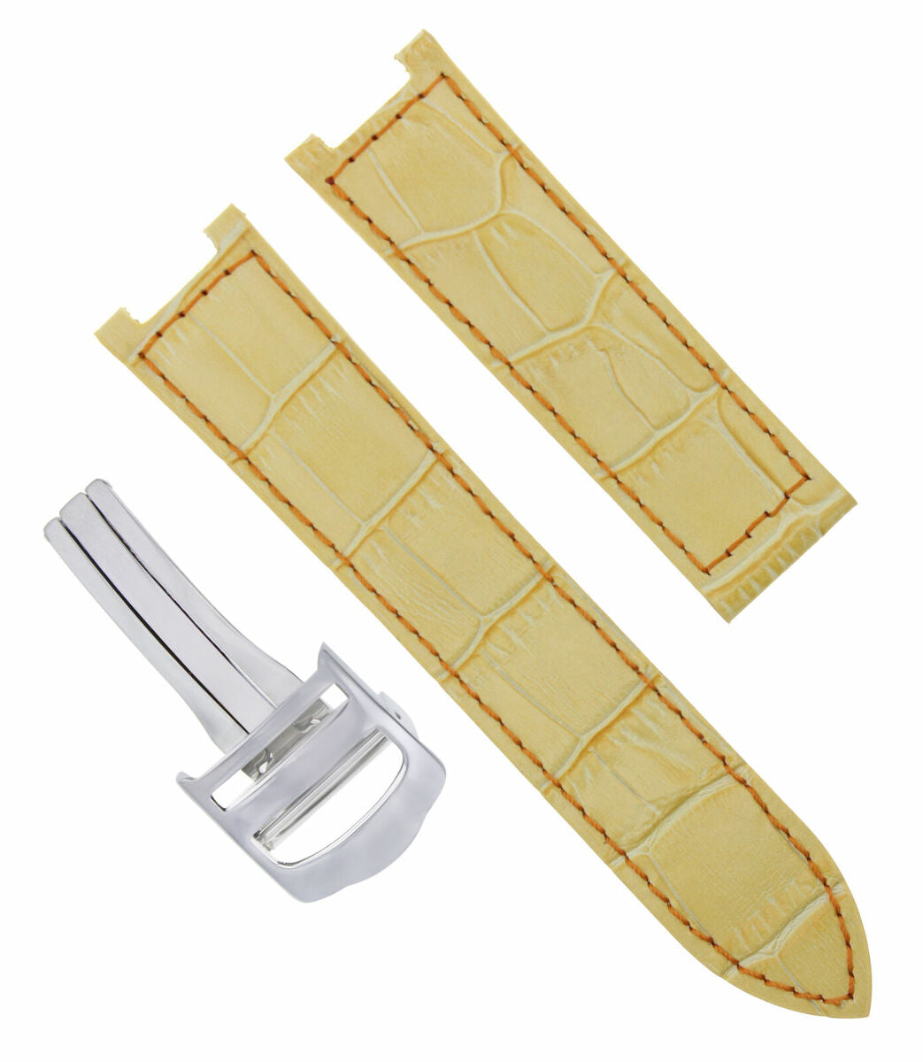 LEATHER STRAP BAND DEPLOYMENT CLASP FIT FOR CARTIER PASHA 20MM YELLOW RED STIT