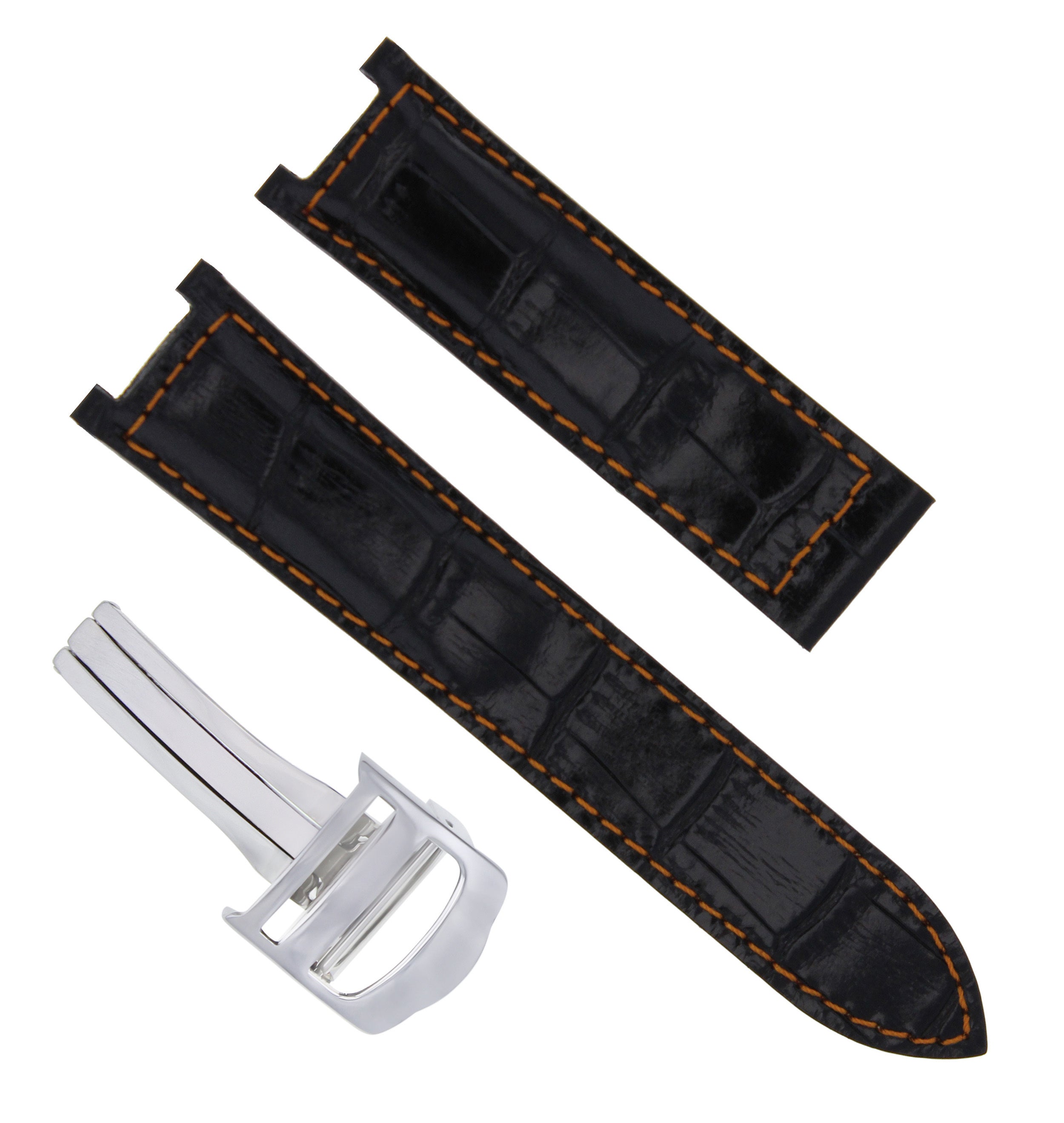 20MM LEATHER STRAP BAND DEPLOYMENT CLASP FIT CARTIER PASHA WATCH BLACK OS STEEL