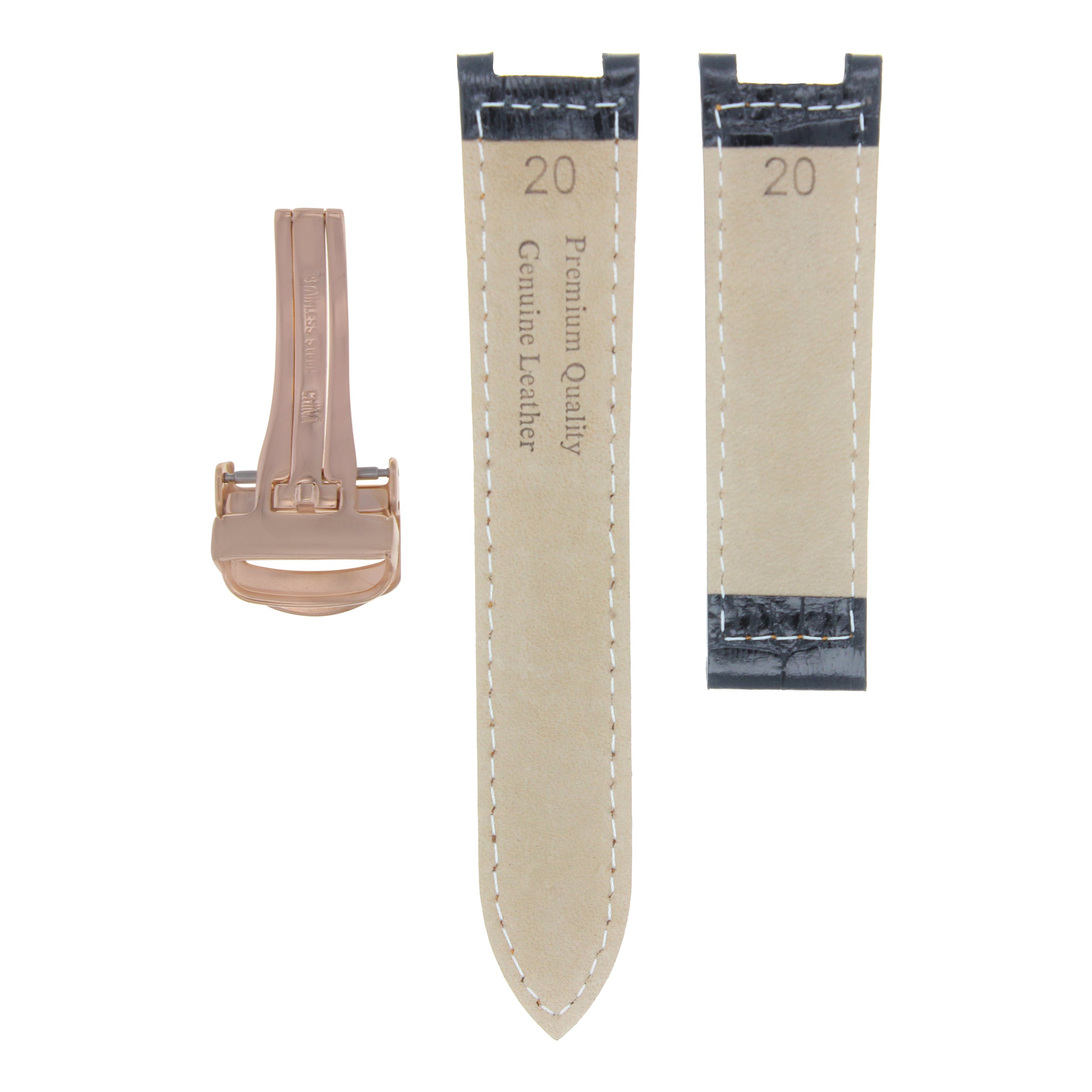 LEATHER WATCH STRAP BAND DEPLOY CLASP FIT CARTIER PASHA 20MM BLACK ORANGE ROSE