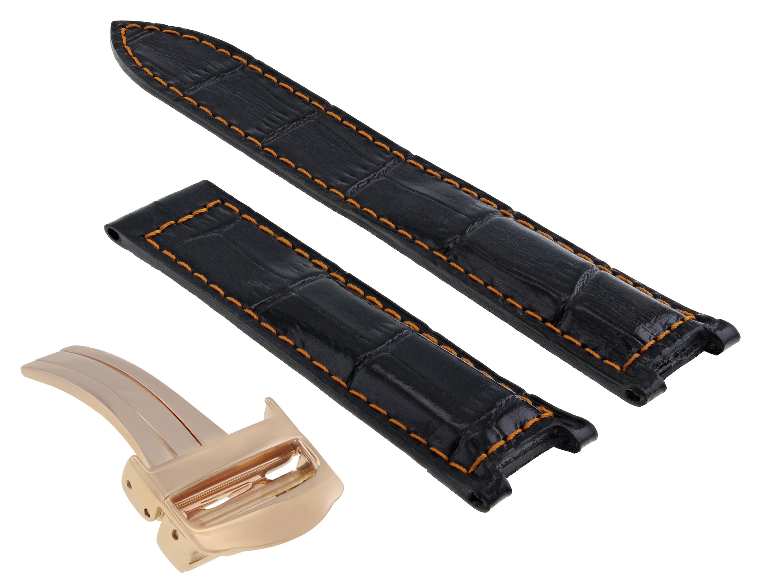 LEATHER WATCH STRAP BAND DEPLOY CLASP FIT CARTIER PASHA 20MM BLACK ORANGE ROSE