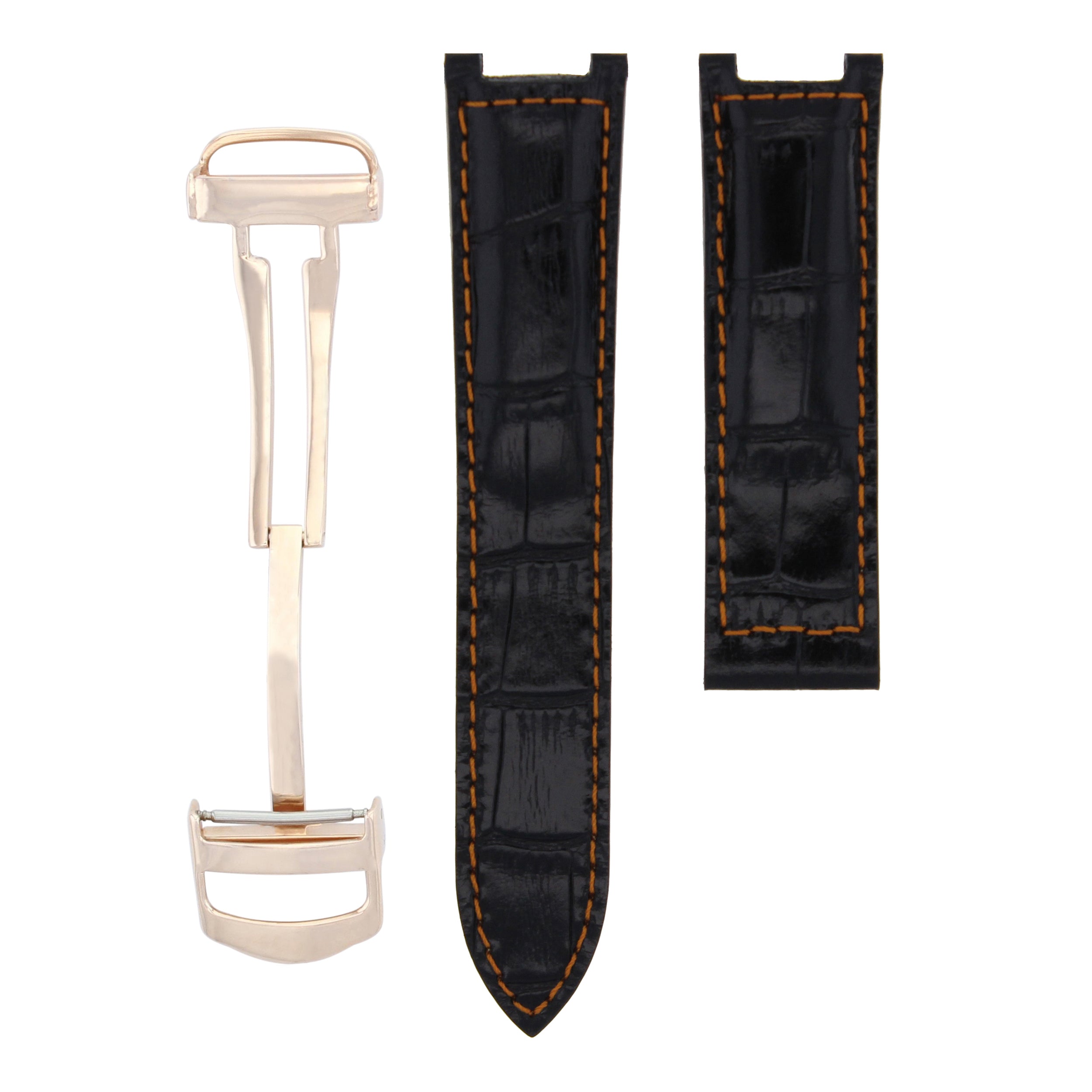 LEATHER WATCH STRAP BAND DEPLOY CLASP FIT CARTIER PASHA 20MM BLACK ORANGE ROSE