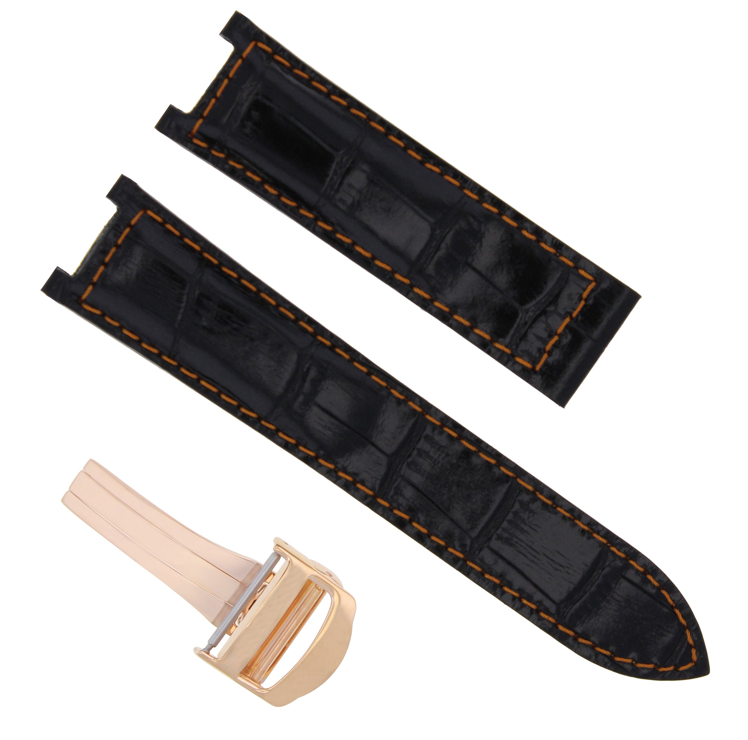 LEATHER WATCH STRAP BAND DEPLOY CLASP FIT CARTIER PASHA 20MM BLACK ORANGE ROSE