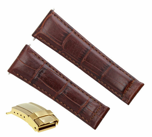 LEATHER STRAP FOR ROLEX DAYTONA 16520 16523 116519 L/BROWN #4DG SHORT GOLD CLASP