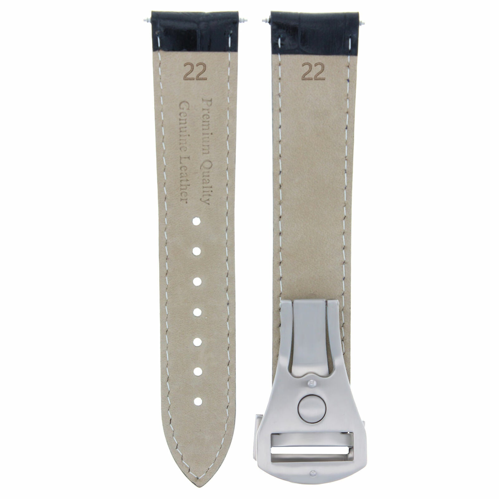 22MM LEATHER STRAP BAND DEPLOYMENT BUCKLE CLASP FOR ORIS ARTIX SPORT WATCH BLACK