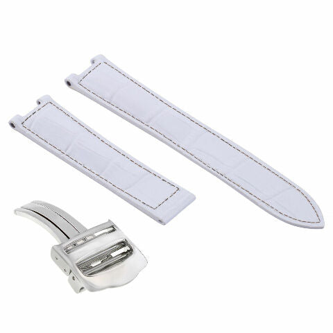 18MM LEATHER STRAP BAND FOR 35MM CARTIER PASHA 2324 1033 2308 WATCH CLASP WHITE
