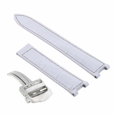 18MM LEATHER STRAP BAND FOR 35MM CARTIER PASHA 2324 1033 2308 WATCH CLASP WHITE