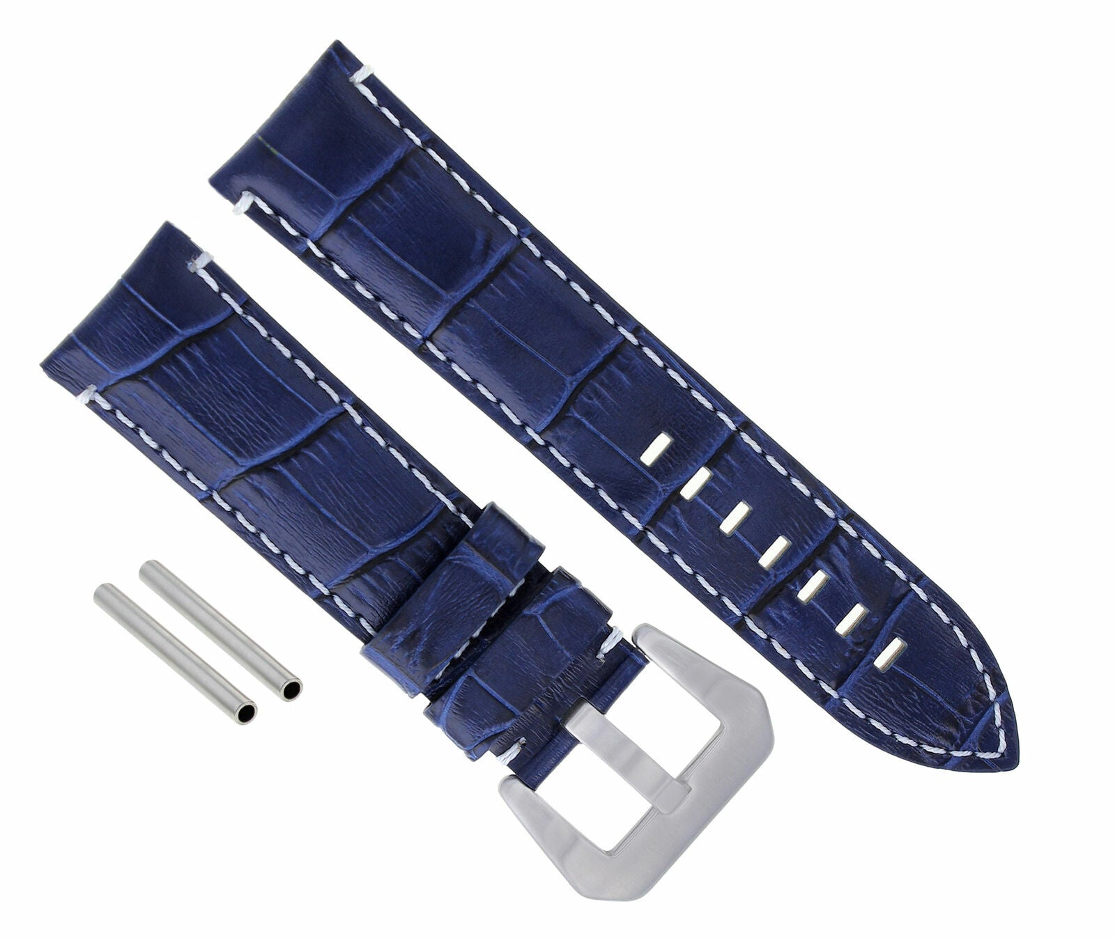 24MM GENUINE LEATHER WATCH BAND STRAP FOR PAM 44MM PANERAI BLUE WHITE STITCH