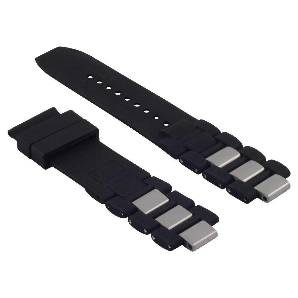 20MM SILICONE RUBBER STEEL BAND STRAP CLASP FOR FIT CARTIER 21 CHRONOSCAPH BLACK