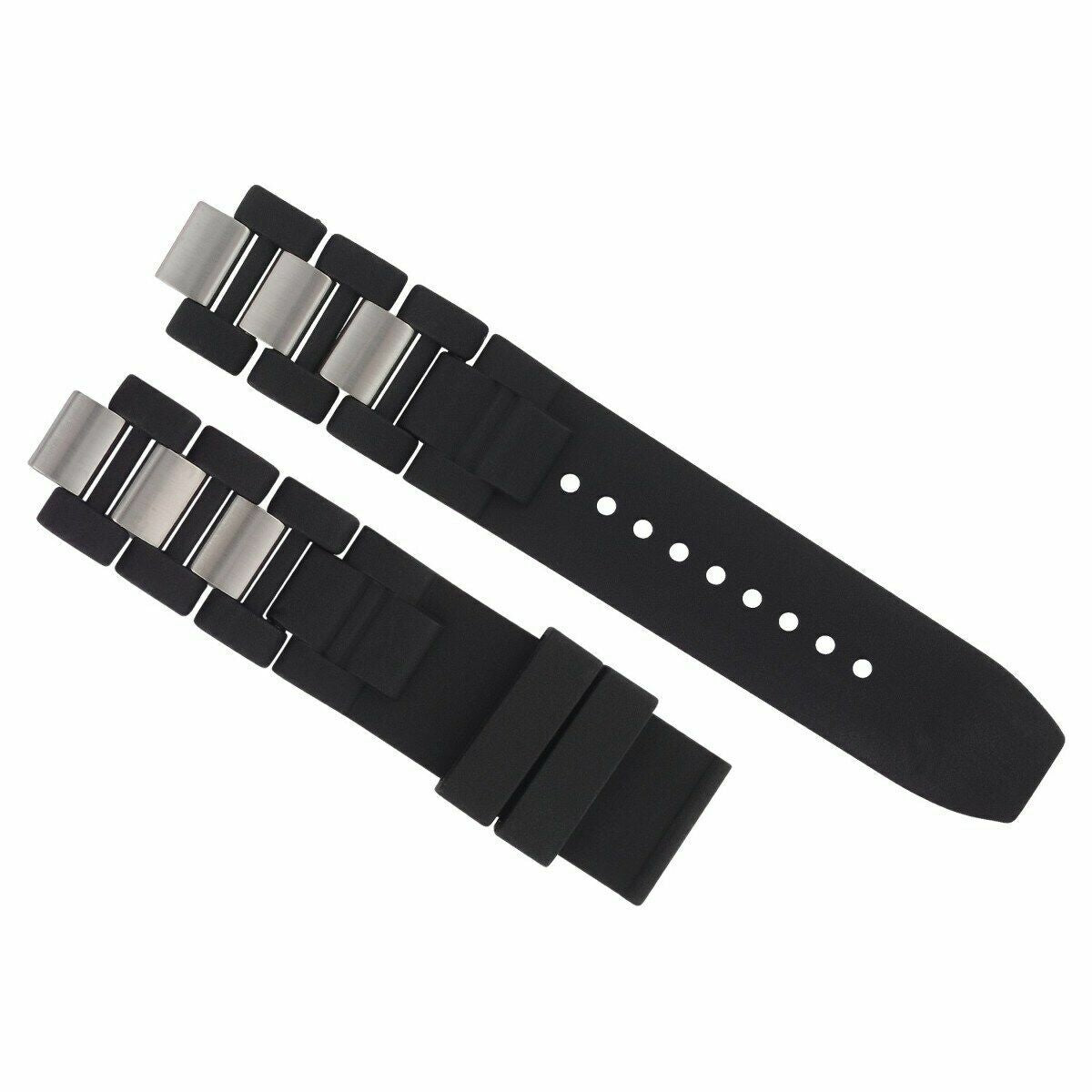 20MM SILICONE RUBBER STEEL BAND STRAP CLASP FOR FIT CARTIER 21 CHRONOSCAPH BLACK