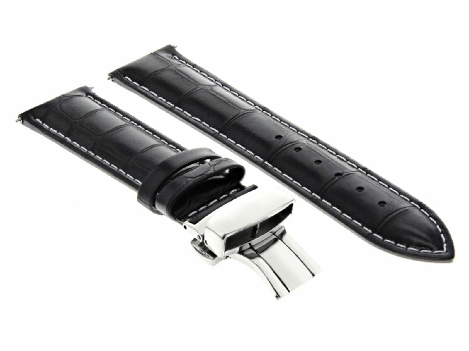 22MM LEATHER BAND STRAP FOR 43MM TISSOT T0914204605101 DEPLOY CLASP BLACK WS