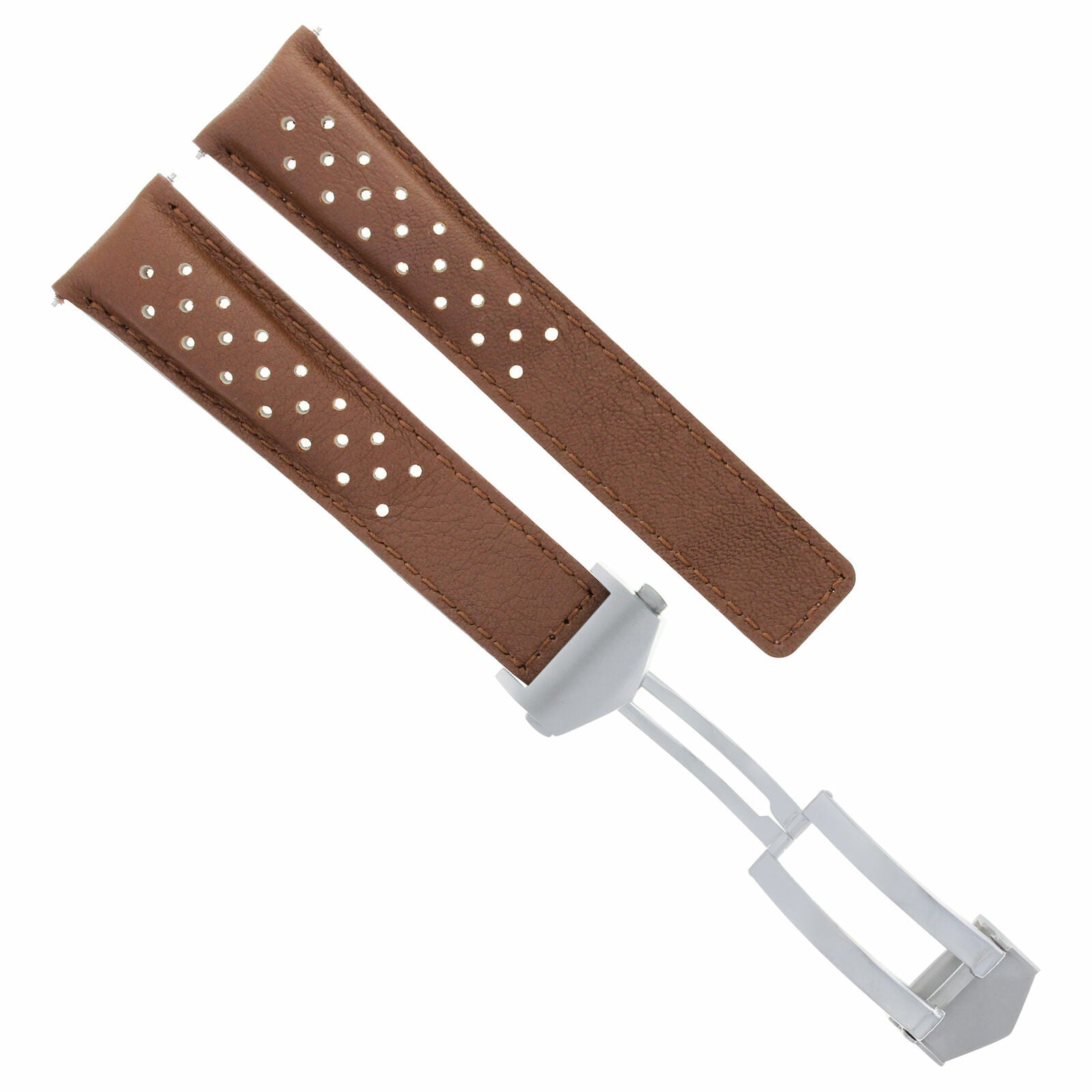 LEATHER BAND STRAP 22MM CLASP FOR TAG HEUER CARRERA MONACO F1 L/BROWN PERFORAT
