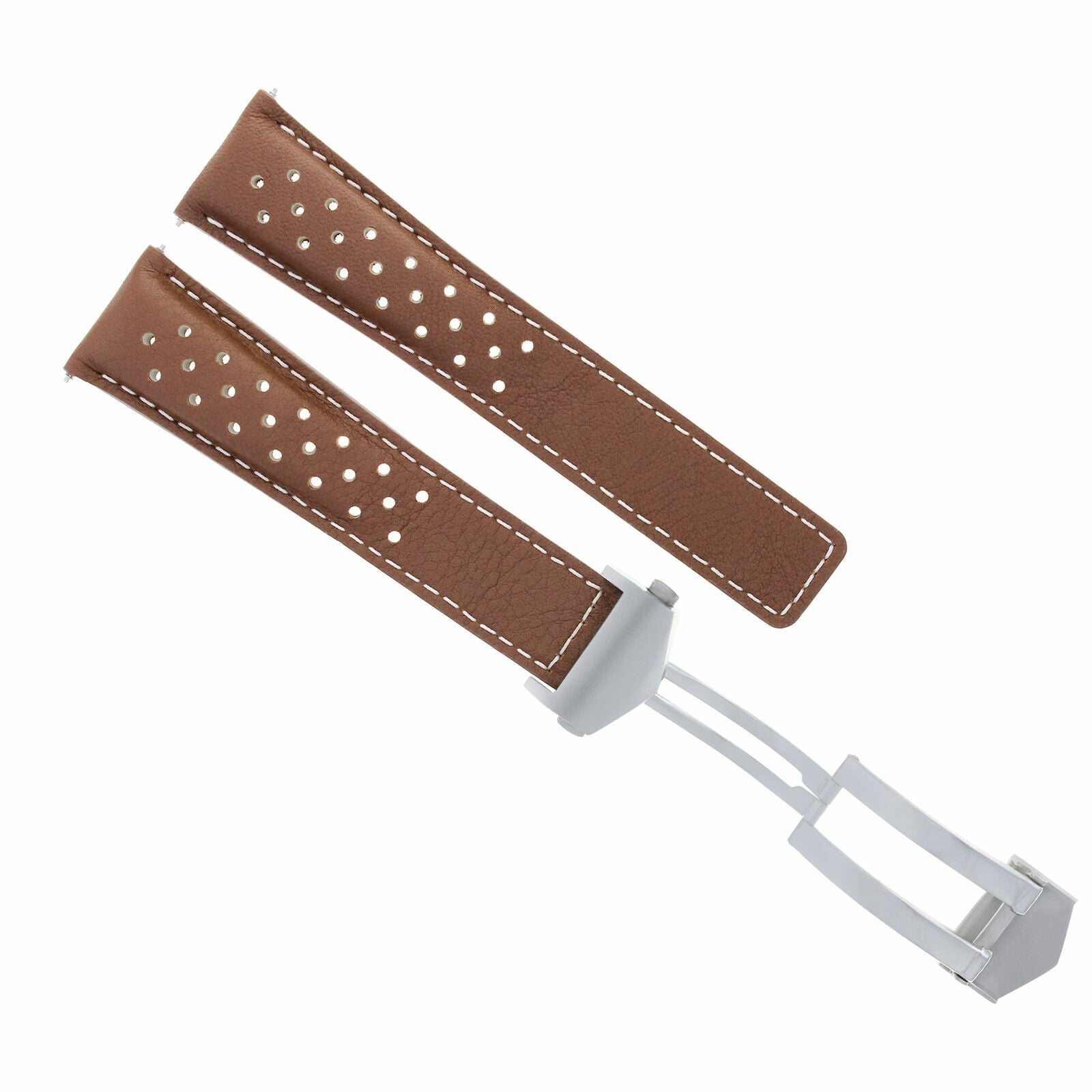 20MM LEATHER BAND STRAP FOR TAG HEUER CARRERA 17 MONACO CLASP BROWN WS PERFORAT