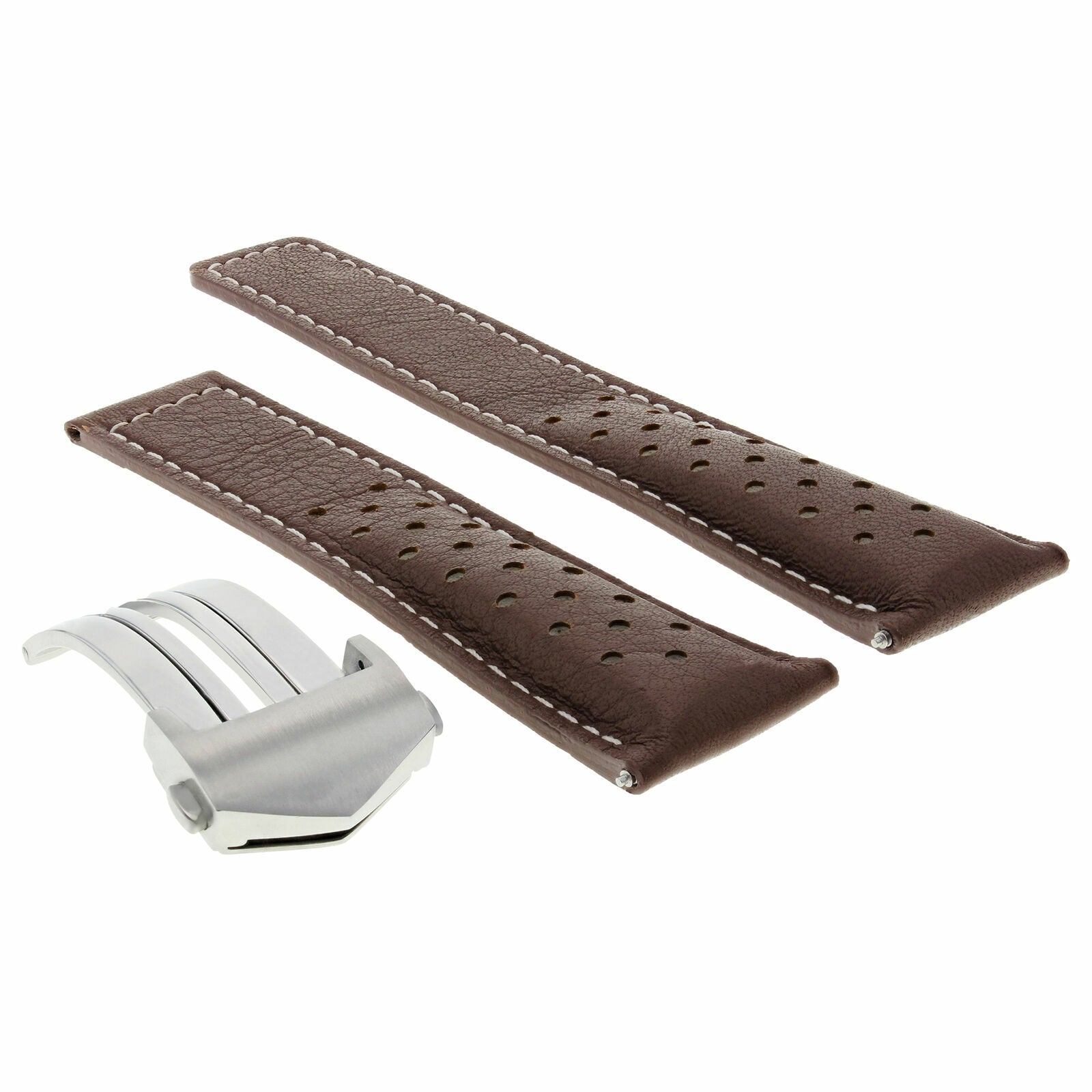 20MM LEATHER BAND STRAP FOR TAG HEUER CARRERA 17 MONACO CLASP BROWN WS PERFORAT