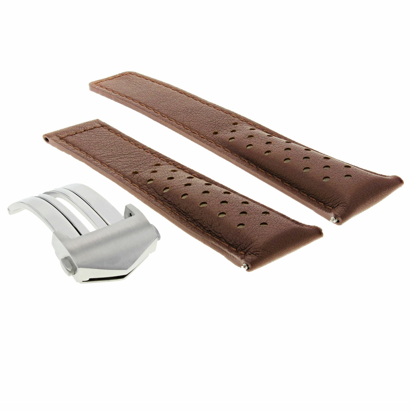 20MM LEATHER BAND STRAP DEPLOY CLASP FOR TAG HEUER CARRERA F1 L/BROWN PERFORAT