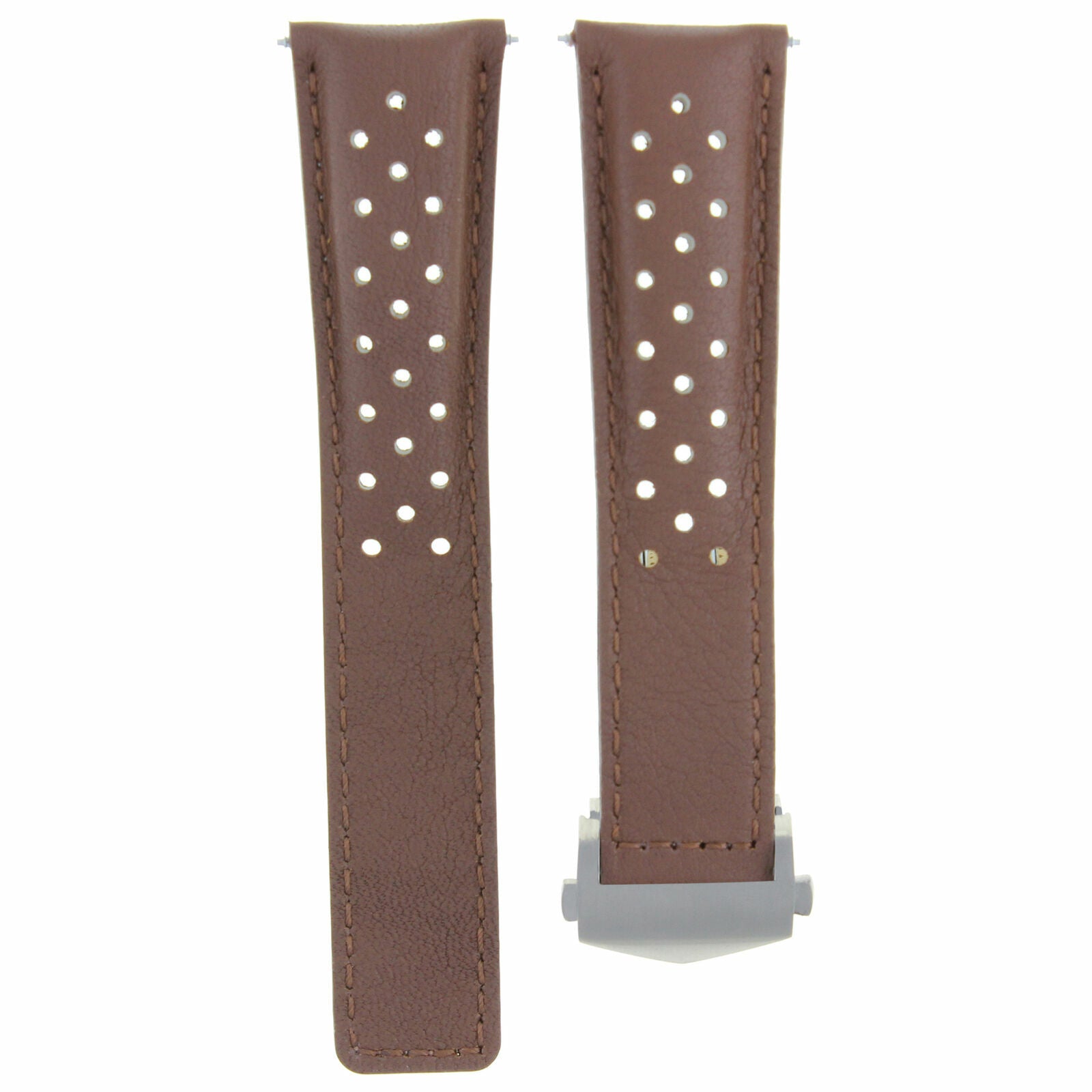 20MM LEATHER BAND STRAP DEPLOY CLASP FOR TAG HEUER CARRERA F1 L/BROWN PERFORAT