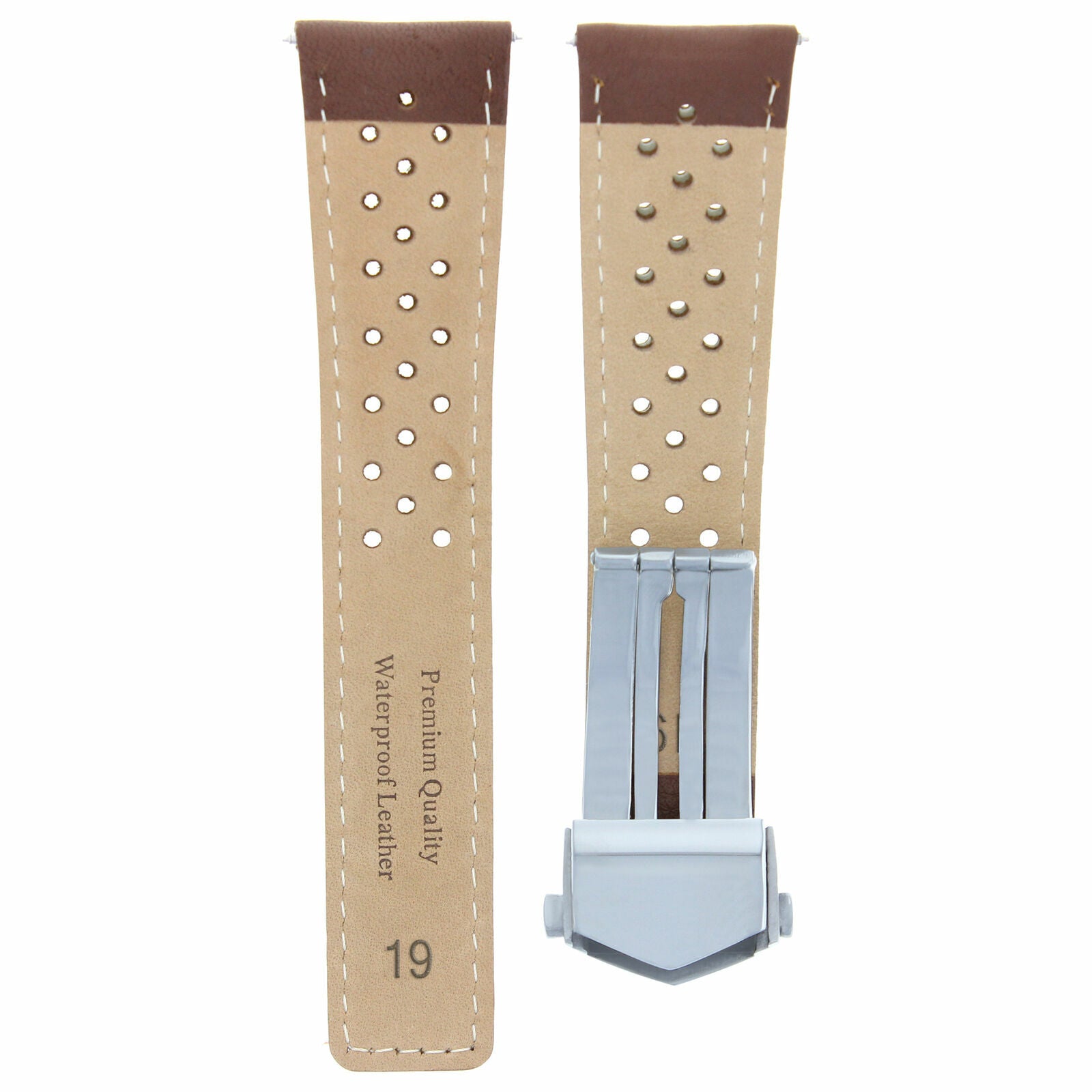 19MM LEATHER BAND STRAP FOR TAG HEUER CARRERA CV2110 + CLASP L/BROWN PERFORAT