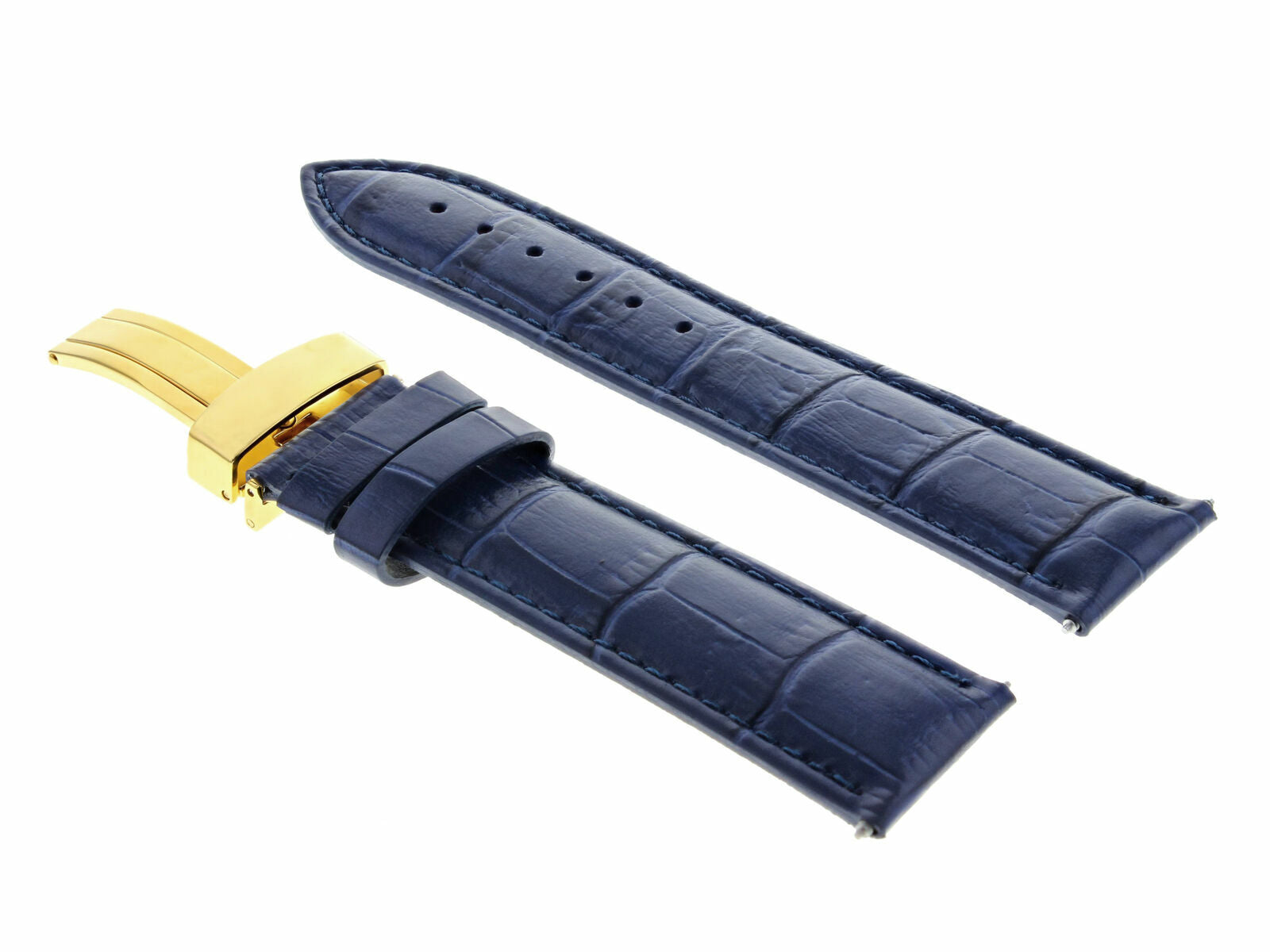 17MM LEATHER WATCH STRAP BAND DEPLOYMENT CLASP BUCKLE BAUME MERCIER BLUE GOLD