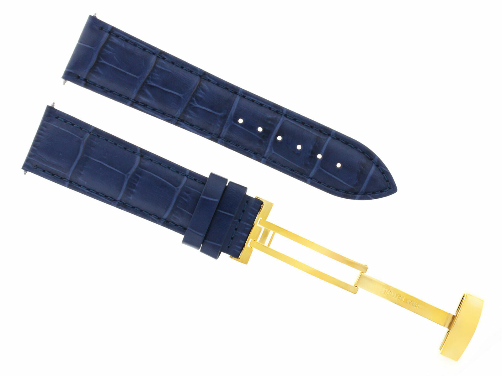 17MM LEATHER WATCH STRAP BAND FOR DEPLOYMENT CLASP BUCKLE BAUME MERCIER BLUE GOLD