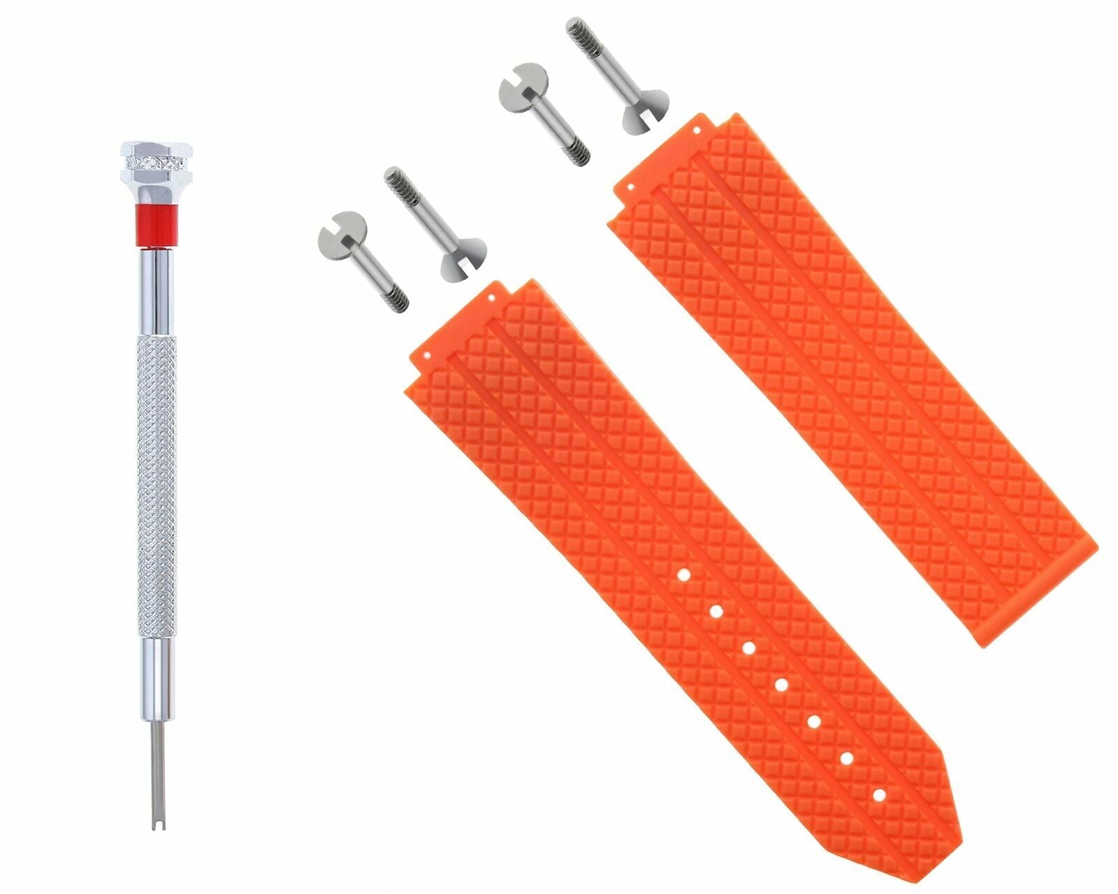 24MM RUBBER WATCH BAND STRAP FOR HUBLOT 44-45MM H BIG BANG WATCH 4 SCREW ORANGE