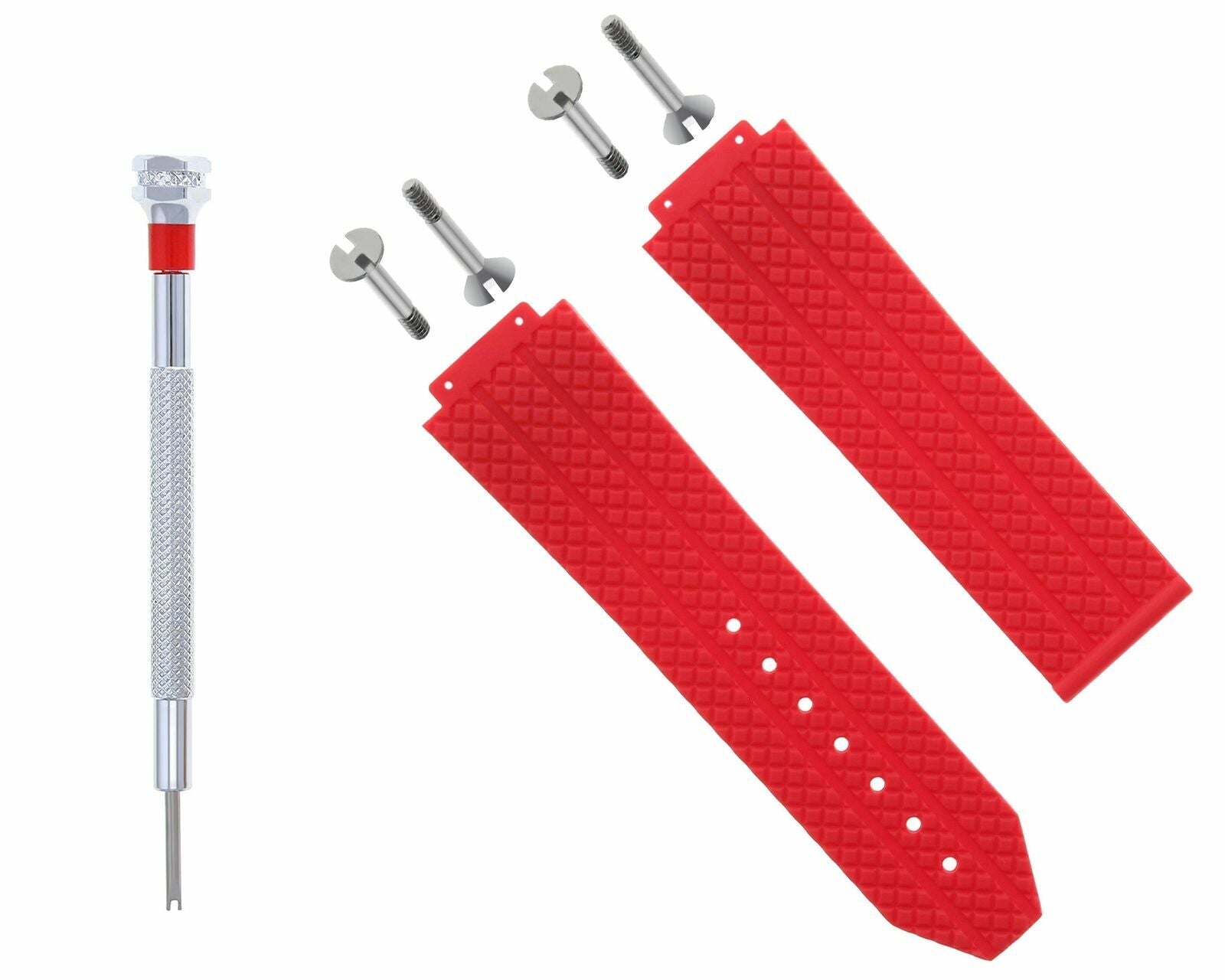 24MM RUBBER WATCH BAND STRAP FOR HUBLOT 44-45MM H BIG BANG +4 SCREW S/DRIVER RED
