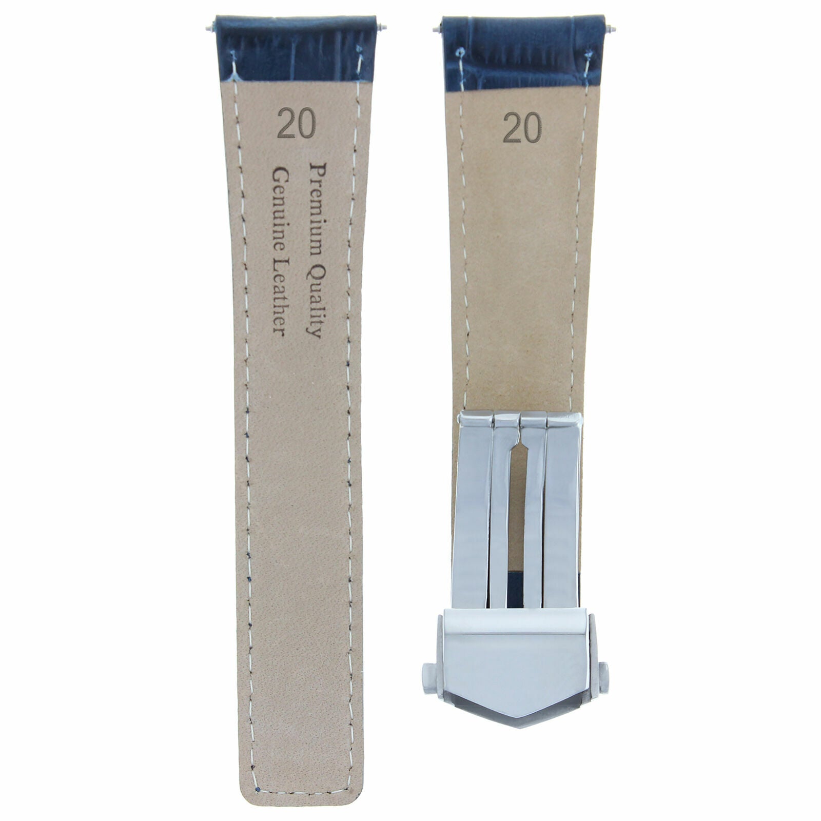 20MM LEATHER WATCH STRAP BAND FOR TAG HEUER CARRERA CV2014, CV2013 CLASP BLUE WS