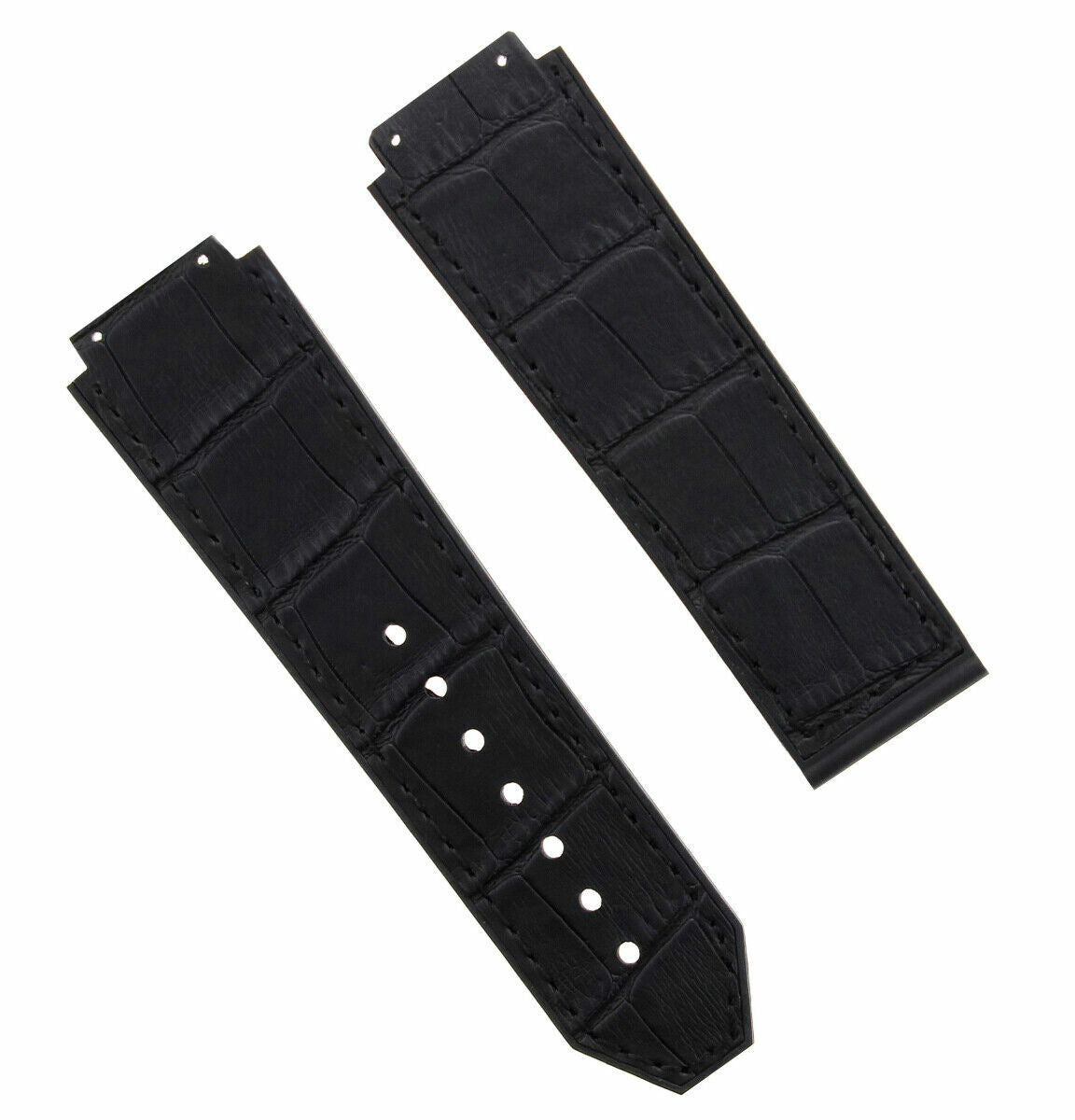 25MM ALLIGATOR LEATHER RUBBER BAND STRAP FOR HUBLOT BIG BANG FUSION H BLACK