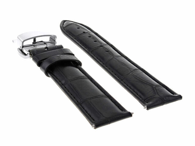 21MM LEATHER WATCH STRAP BAND FOR SEIKO PREMIER 6R20-00AD DEPLOY CLASP BLACK