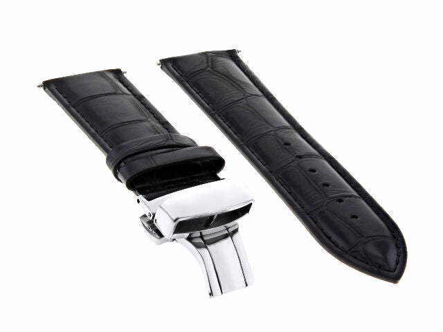 21MM LEATHER WATCH STRAP BAND FOR SEIKO PREMIER 6R20-00AD DEPLOY CLASP BLACK