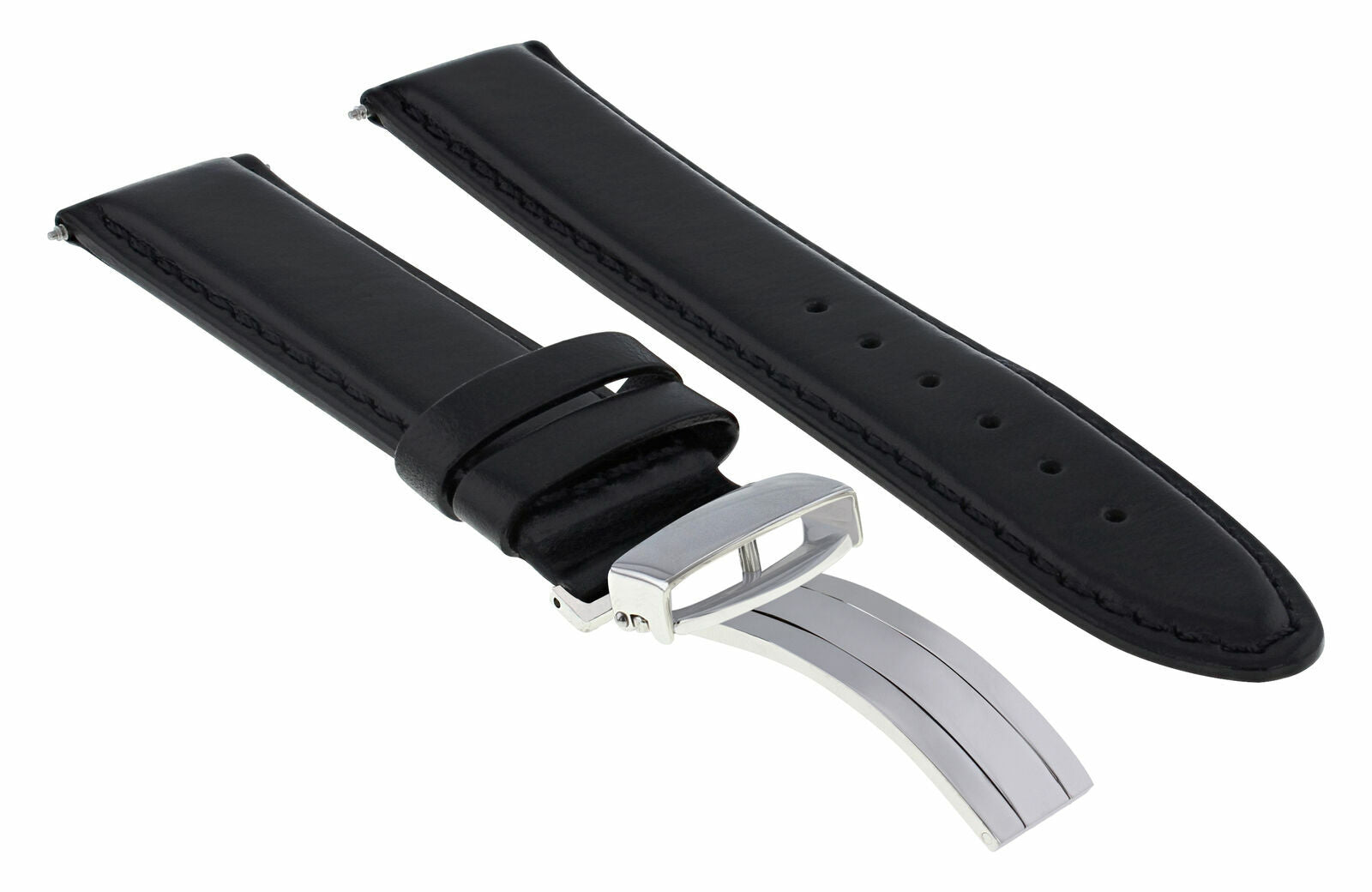 19MM GENUINE LEATHER WATCH BAND SMOOTH STRAP DEPLOY CLASP FOR 34MM ROLEX BLACK