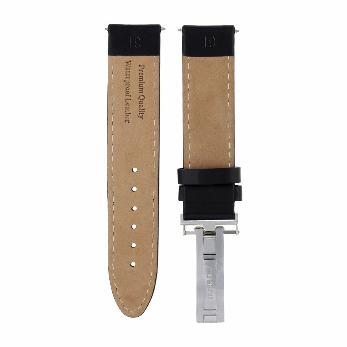 19MM GENUINE LEATHER WATCH BAND SMOOTH STRAP DEPLOY CLASP FOR 34MM ROLEX BLACK