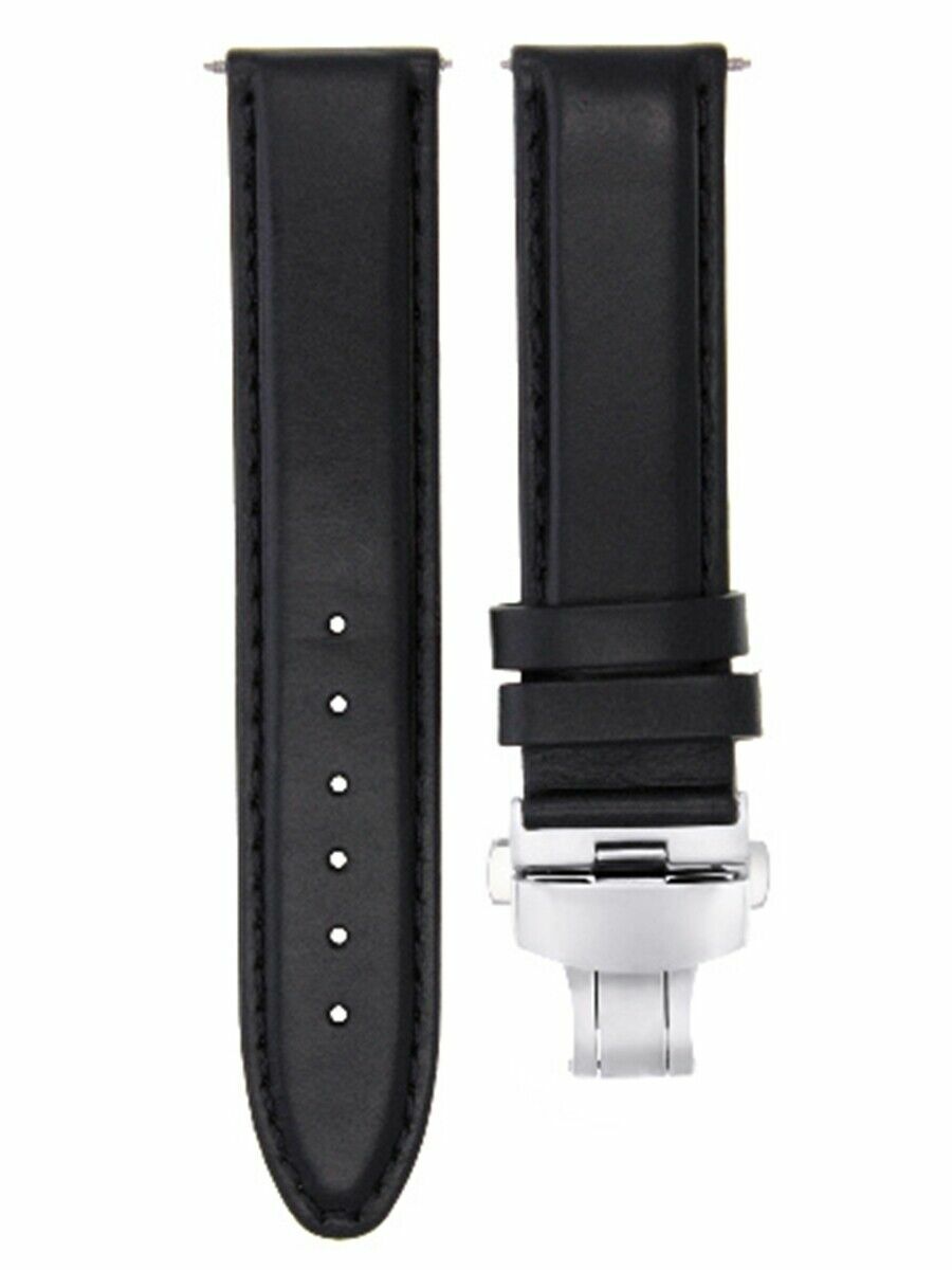 24MM SMOOTH LEATHER WATCH STRAP BAND CLASP FOR TUDOR FASTRIDER BLACK SHEILD BLK