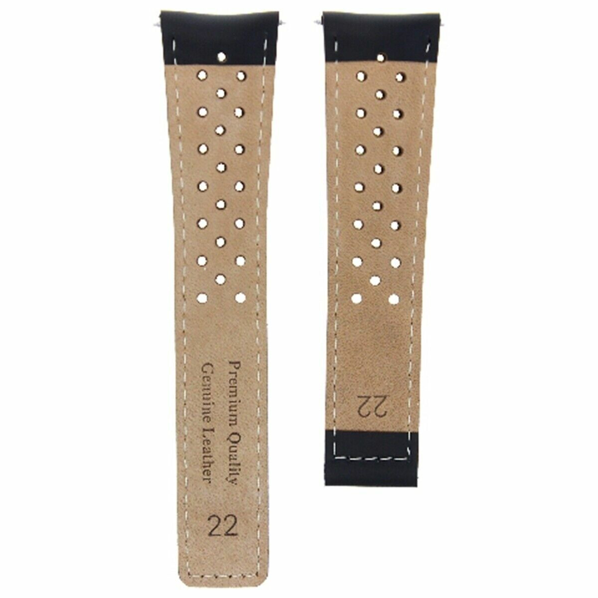 LEATHER WATCH BAND 22MM FOR TAG HEUER MONACO CARRERA BLACK RED STITCH PERFORATED