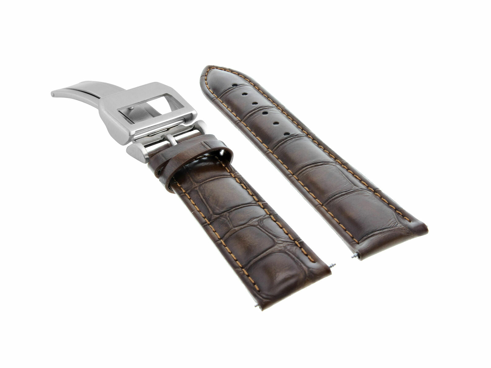 22MM LEATHER STRAP WATCH BAND FOR IWC PORTUGUESE DEPLOYMENT CLASP DARK BROWN