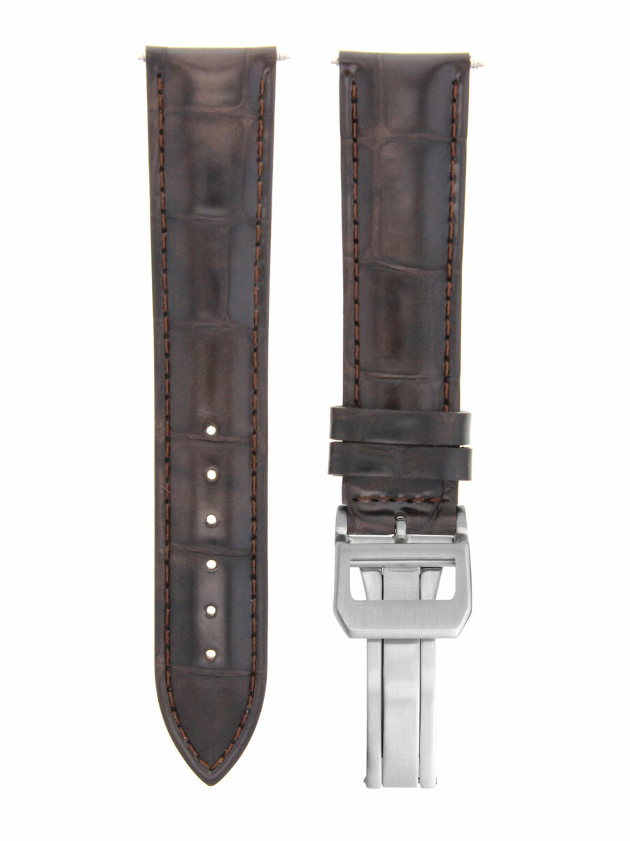 22MM LEATHER STRAP WATCH BAND FOR IWC PORTUGUESE DEPLOYMENT CLASP DARK BROWN