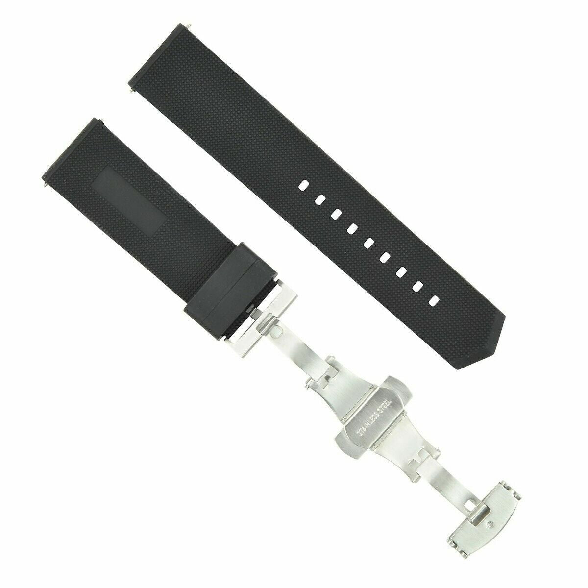 22MM RUBBER WATCH BAND STRAP BUTTERFLY CLASP FOR TAG HEUER AQUARACER BLACK SHINY