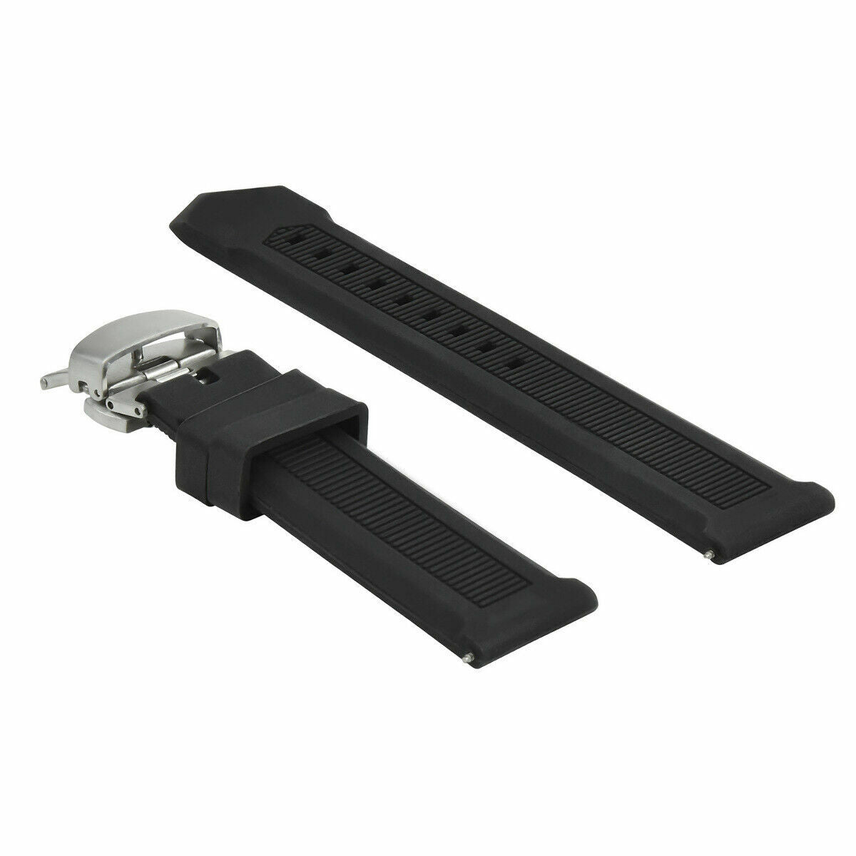 22MM RUBBER WATCH BAND STRAP BUTTERFLY CLASP FOR TAG HEUER AQUARACER BLACK SHINY