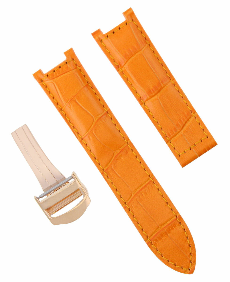 LEATHER WATCH BAND STRAP FOR CARTIER PASHA 1033, 2308 2324 18MM ORANGE ROSE