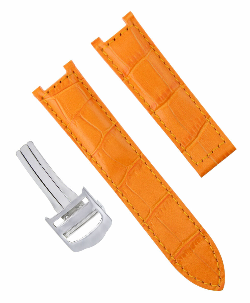 LEATHER WATCH BAND STRAP DEPLOYMENT FIT FOR 35MM CARTIER PASHA WATCH 18MM ORANGE
