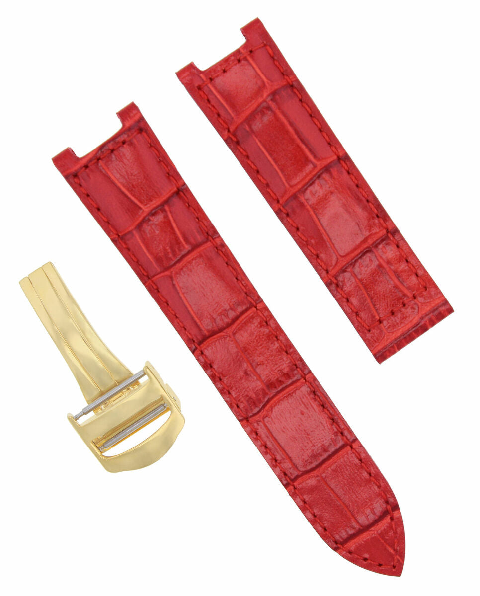LEATHER WATCH STRAP BAND CLASP FOR 35MM CARTIER PASHA 2324 WATCH 18MM RED GOLD