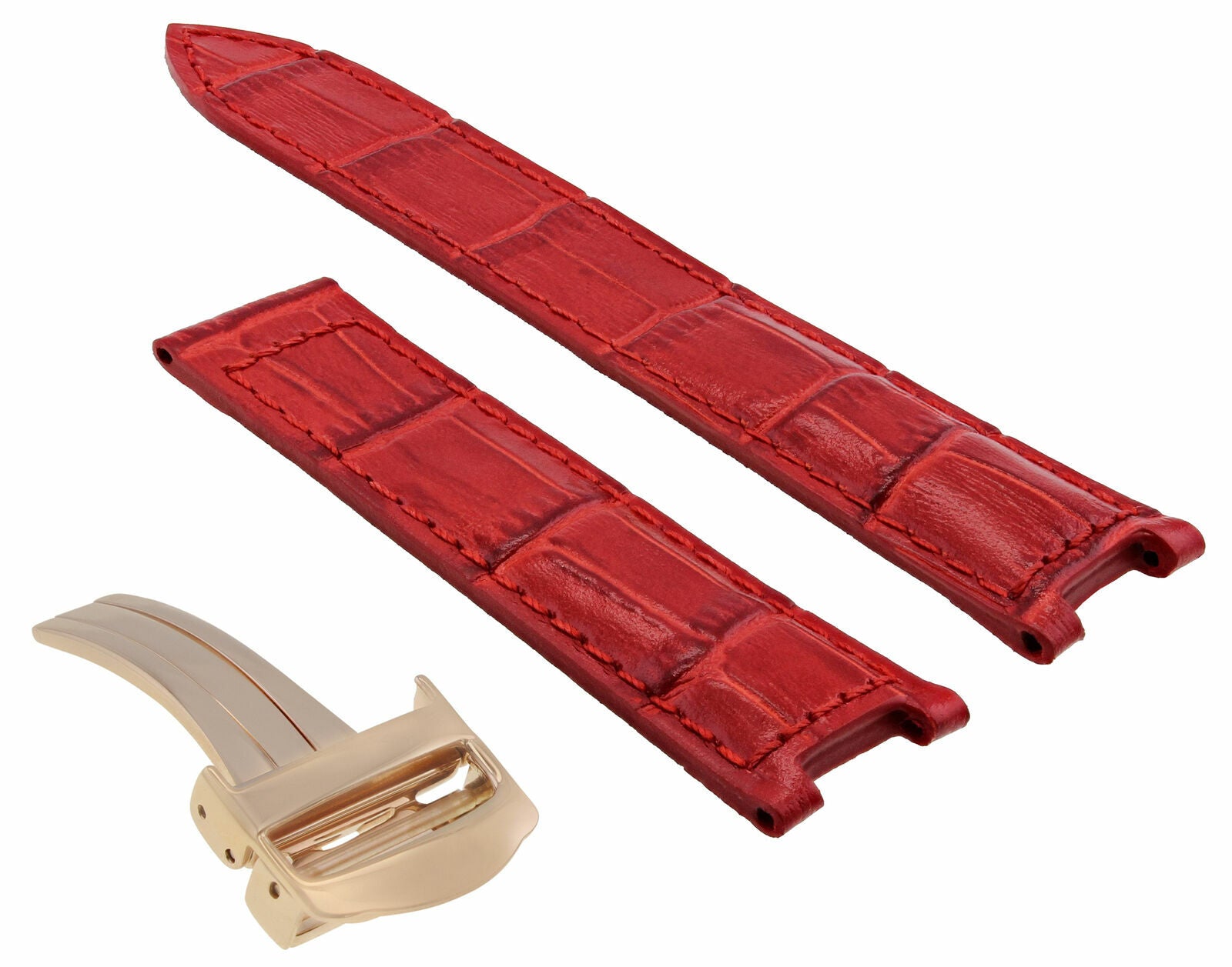 LEATHER WATCH STRAP BAND DEPLOY CLASP FOR 35MM CARTIER PASHA WATCH 18MM RED ROSE