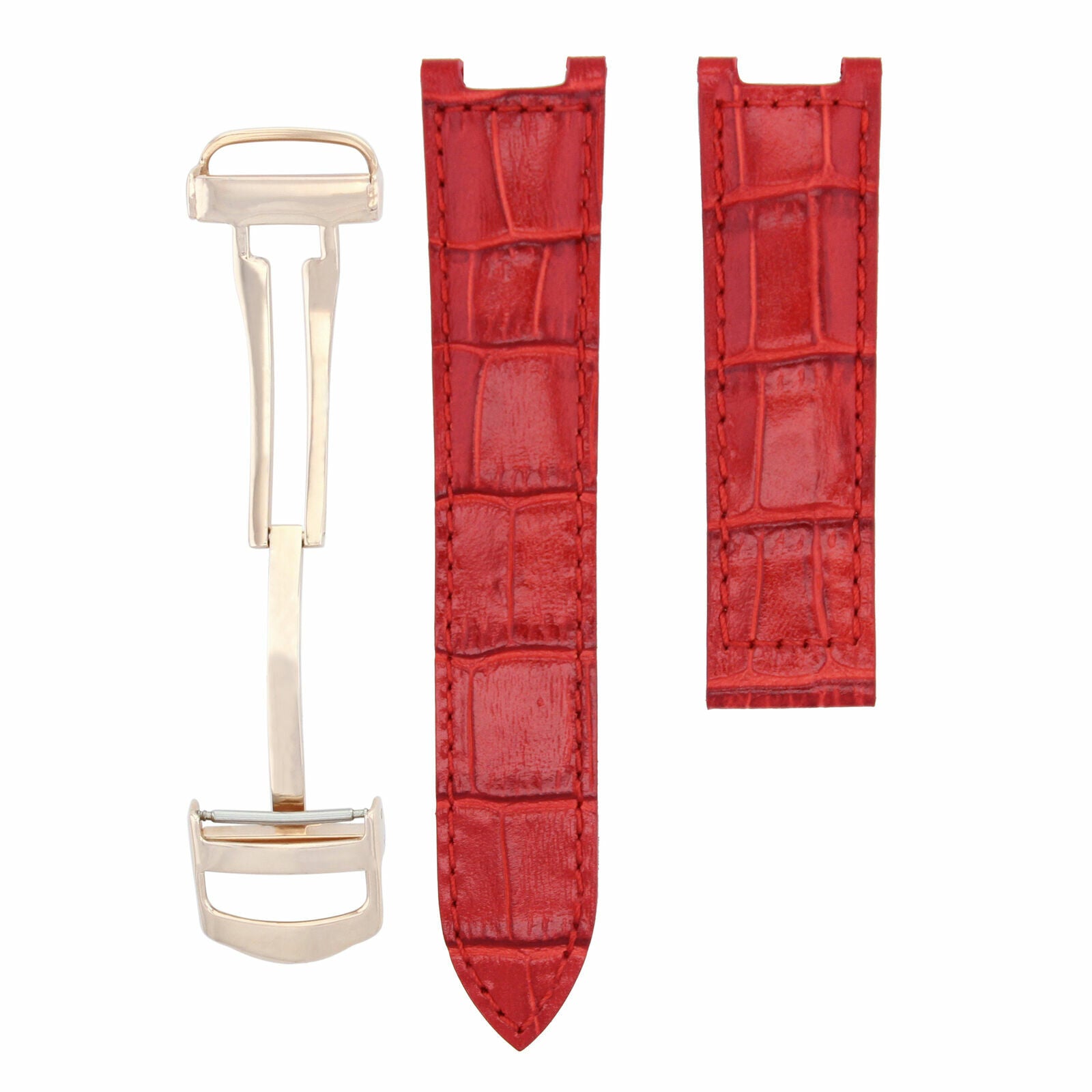 LEATHER WATCH STRAP BAND DEPLOY CLASP FOR 35MM CARTIER PASHA WATCH 18MM RED ROSE