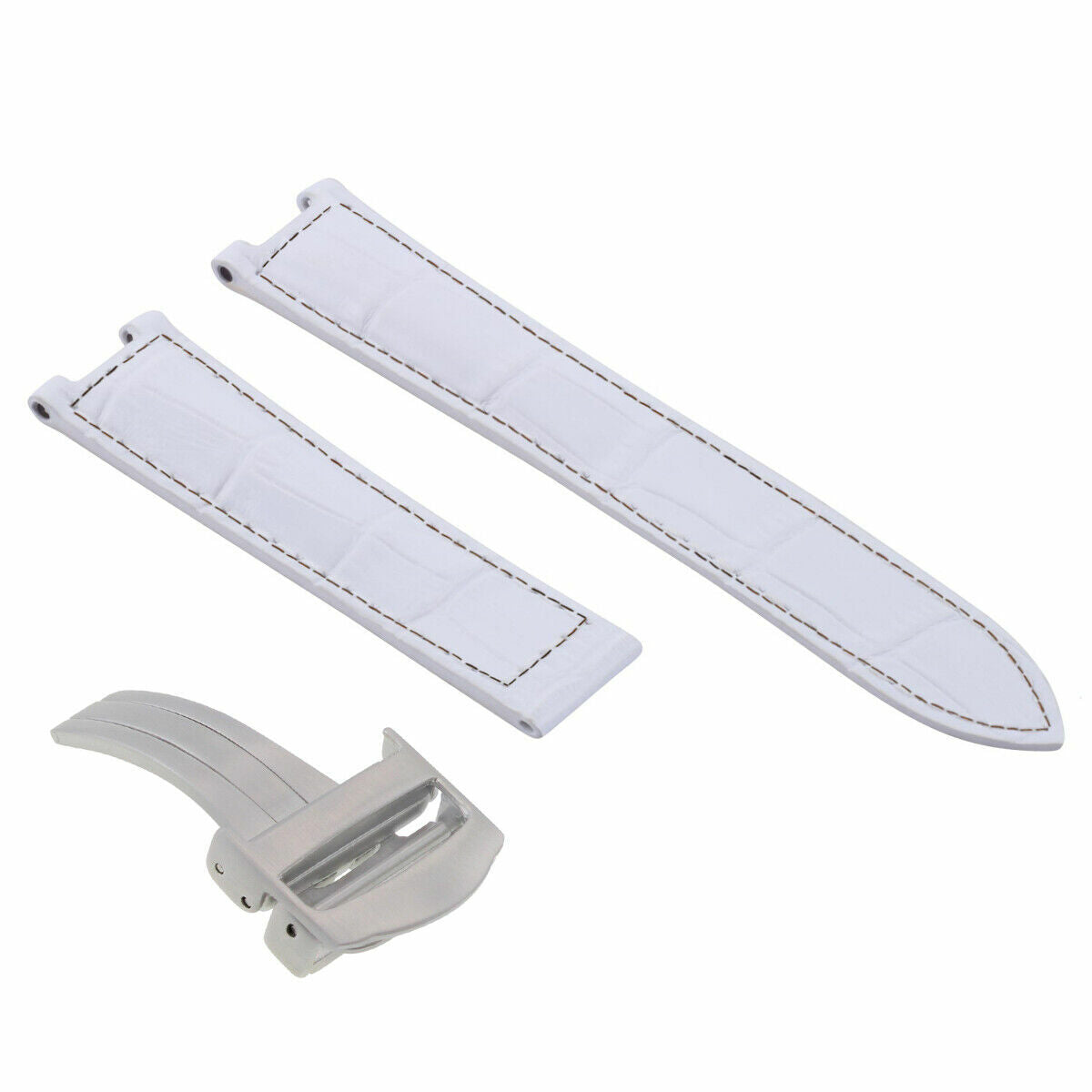 LEATHER STRAP BAND DEPLOYMENT CLASP FOR CARTIER PASHA 2324 18MM WHITE BLACK