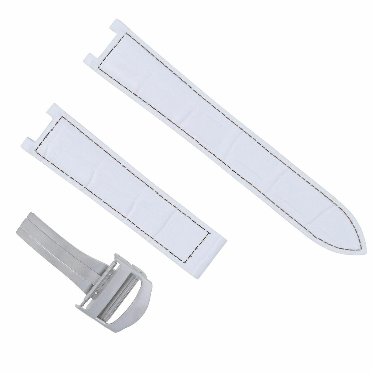 LEATHER STRAP BAND DEPLOYMENT CLASP FOR CARTIER PASHA 2324 18MM WHITE BLACK