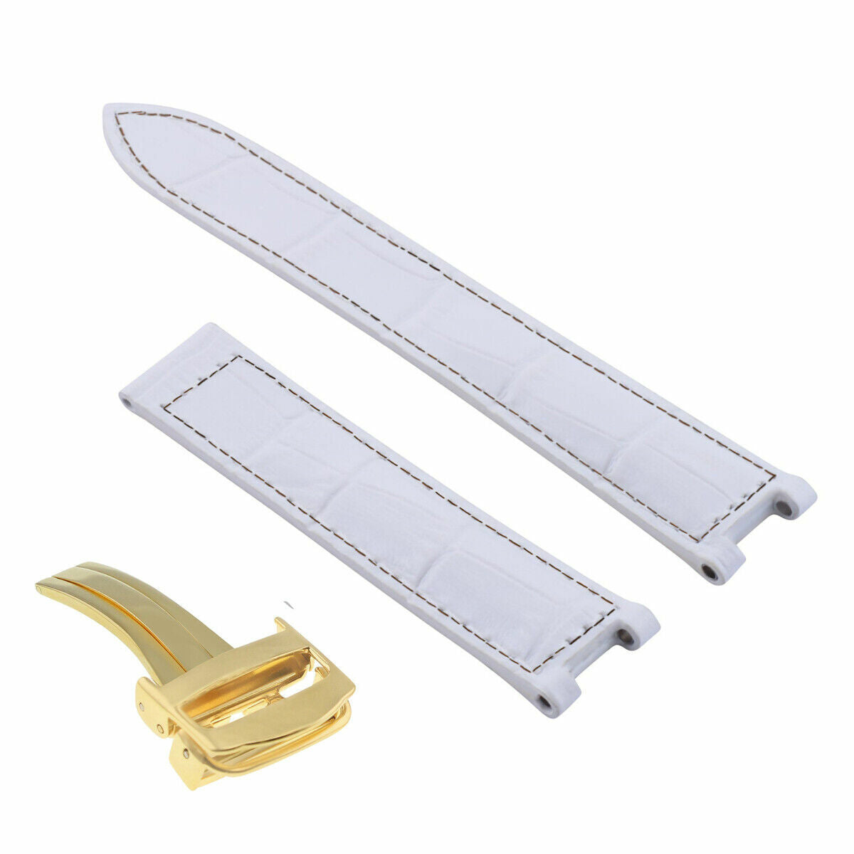 18MM LEATHER STRAP BAND FIT FOR CARTIER PASHA DEPLOYMENT CLASP WHITE GOLD