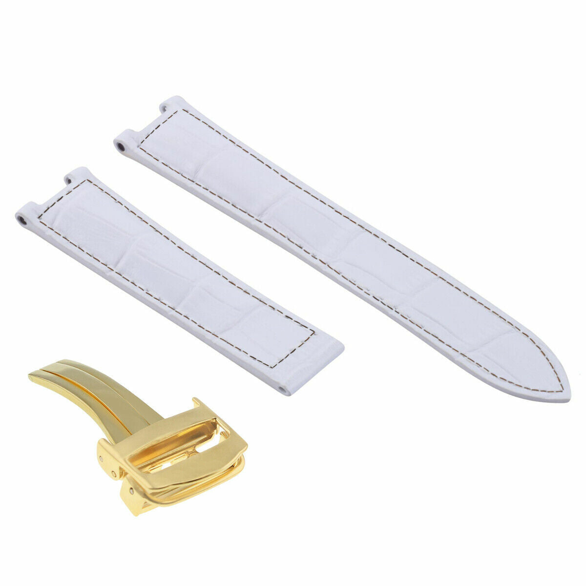 18MM LEATHER STRAP BAND FIT FOR CARTIER PASHA DEPLOYMENT CLASP WHITE GOLD