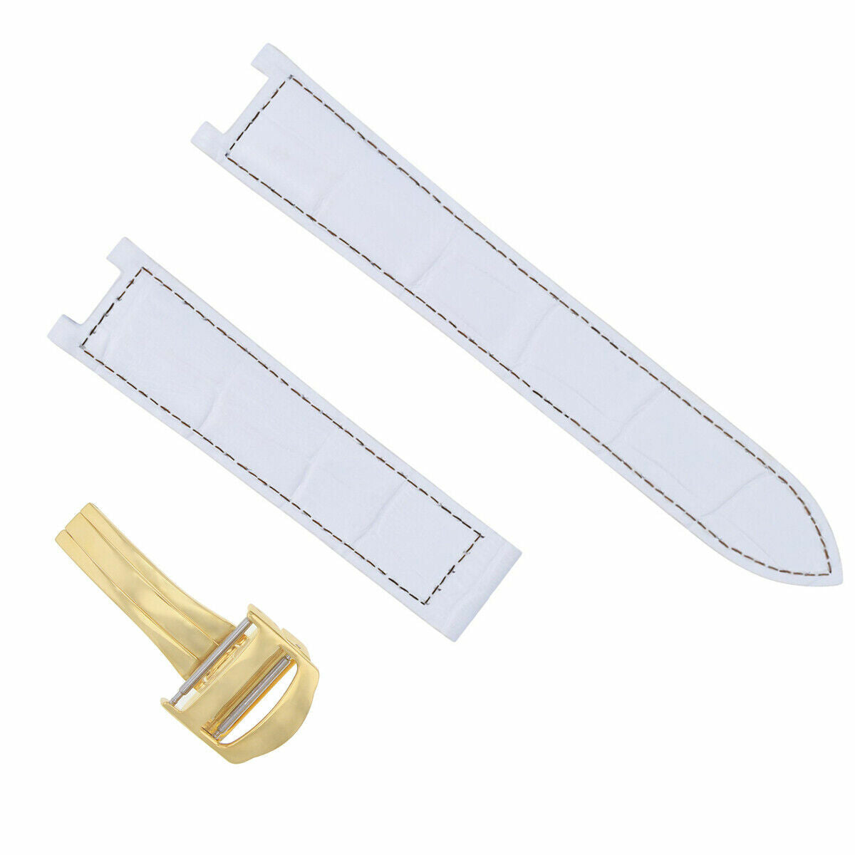 18MM LEATHER STRAP BAND FIT FOR CARTIER PASHA DEPLOYMENT CLASP WHITE GOLD