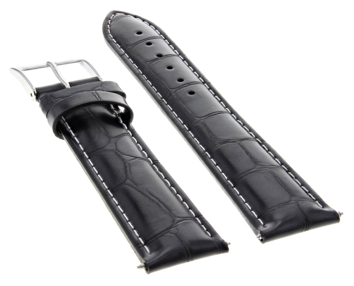 17MM-24MM GENUINE REPLACEMENT LEATHER WATCH BAND STRAP FOR EMPORINO ARMANI, Black with White Stitching, view 8