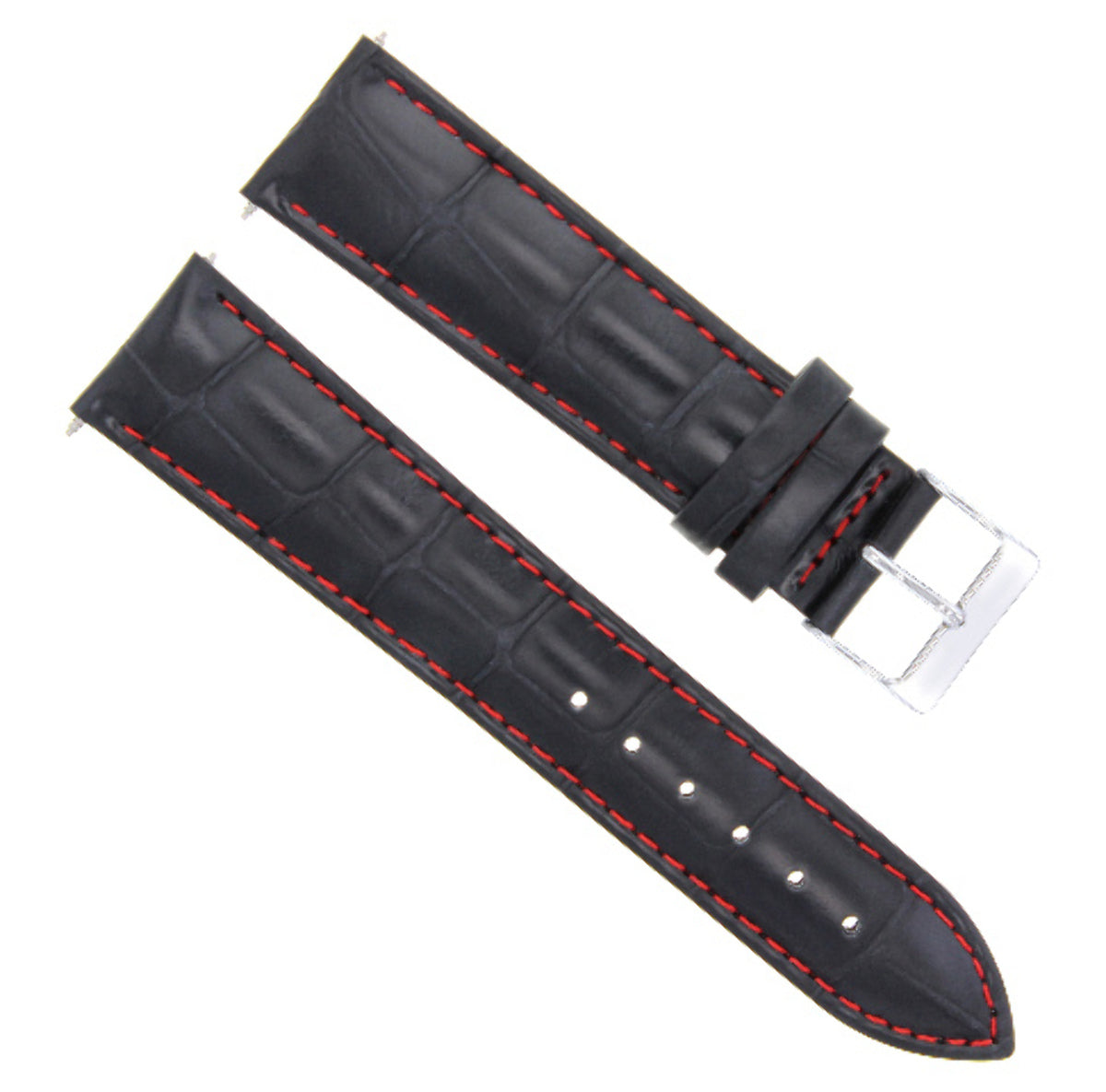 17-18-19-20-21-22-23-24MM LEATHER WATCH BAND STRAP FOR BREITLING COLT NAVITIMER, Black with Red Stitching